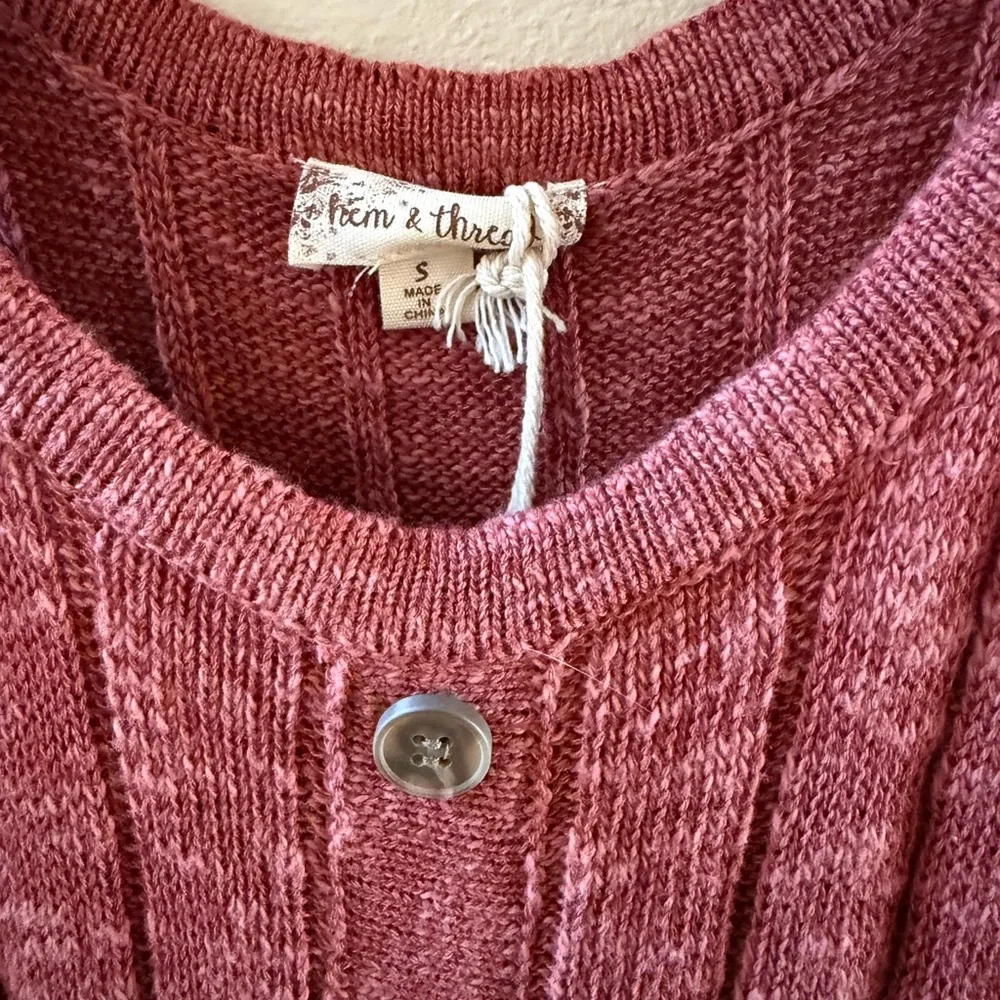 Hem & Thread Ribbed Knit Button-Front Tank Top - Maroon - Picture 2 of 4